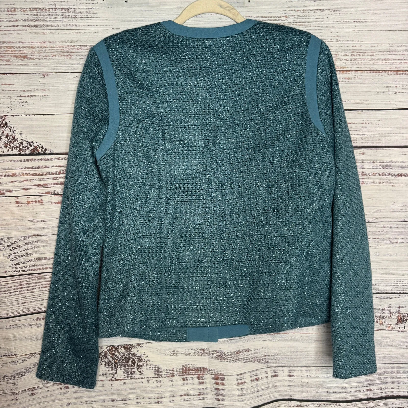 Dennis Basso Blue Textured Tweed Blazer Jacket Long Sleeve Lined 8 - Image 5