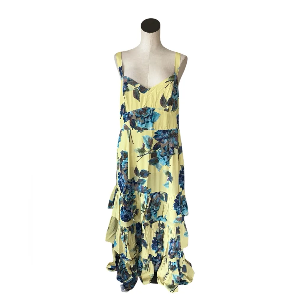 NWT Abercrombie & Fitch Stunning Yellow Floral Maxi Dress Sleeveless Ruffle Hem - Image 3