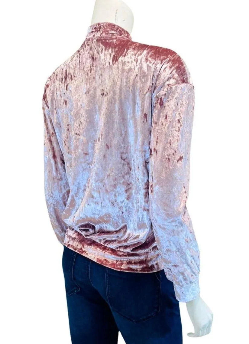 Crushed Pink Velveteen Bomber Jacket - Image 5