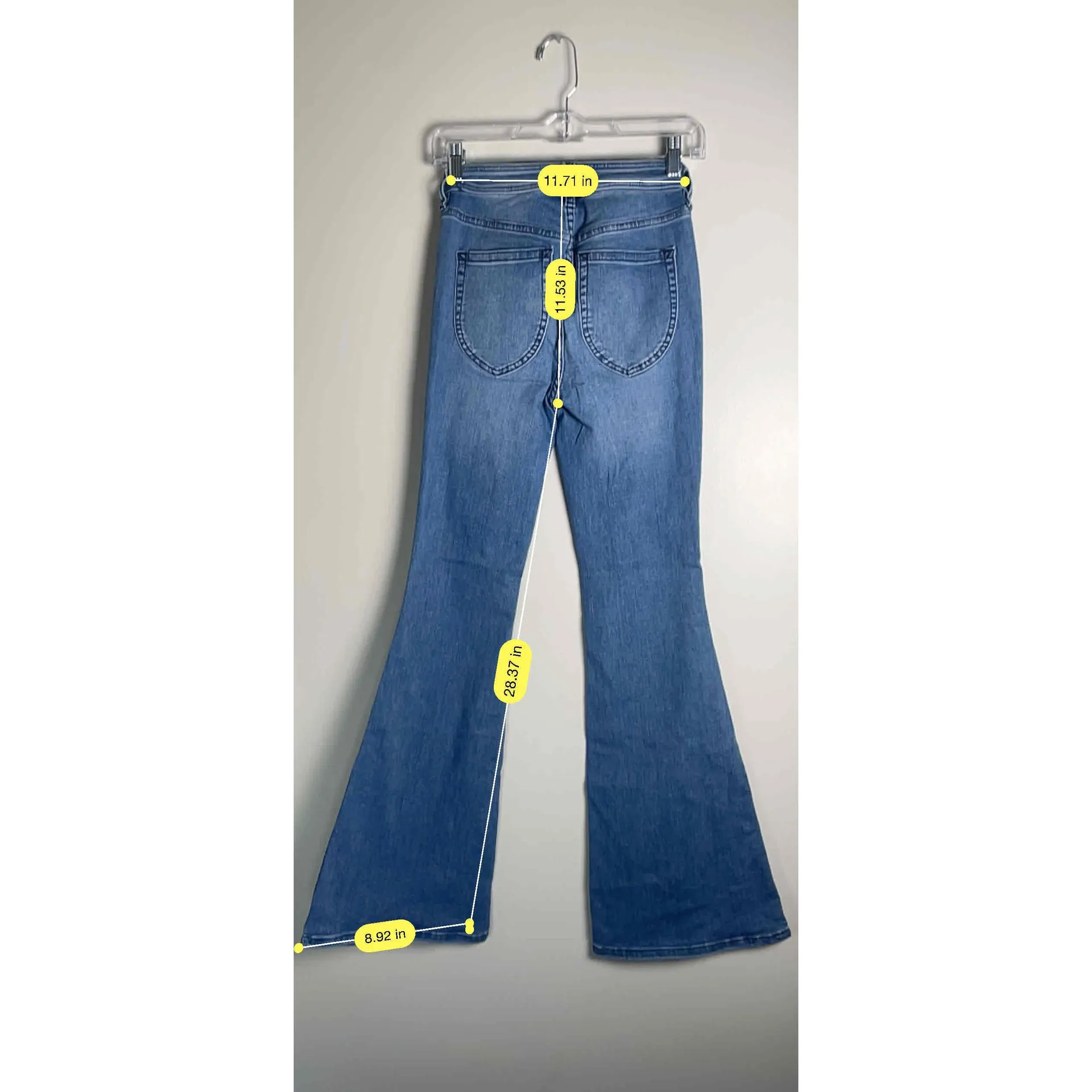 Free People Women's Blue Highrise Medium Wash Flared‎ Bell Bottom Jeans 26 - Image 7