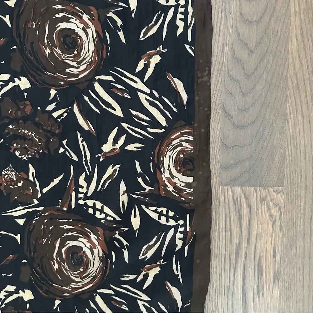 Lisa Corti Floral Abstract Printed 100% Silk Scarf Brown, Black, Cream 32.5"x34" Black - Image 5