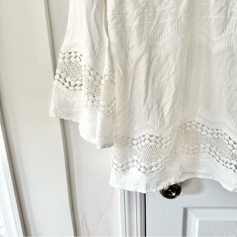 La Blanca White Embroidered Eyelet V Neck Swim Cover Up Dress Small Bell Sleeves - Image 4