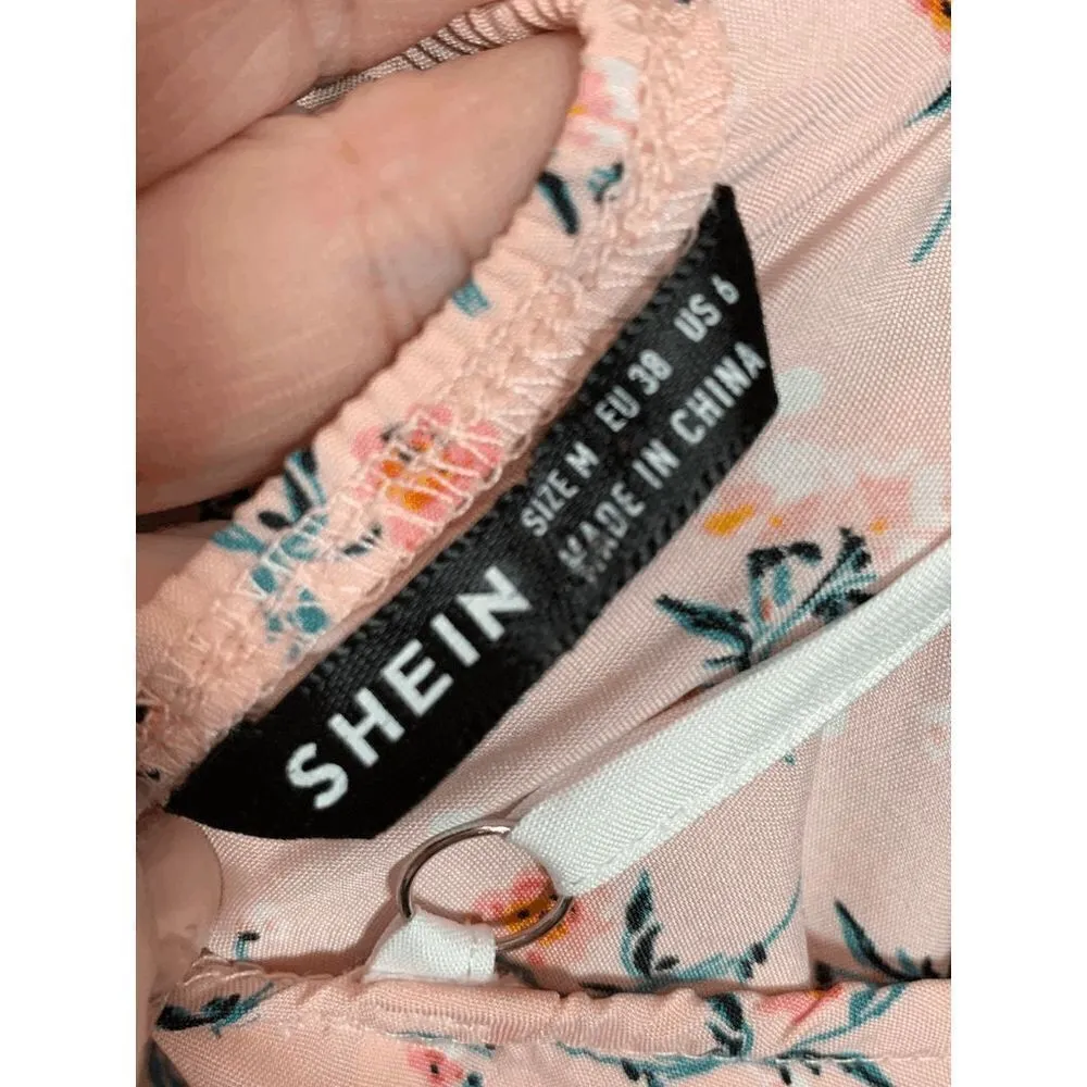 Shien Womens Midi Dress Adjustable Straps Tie Bow Floral Pink Medium - Image 9