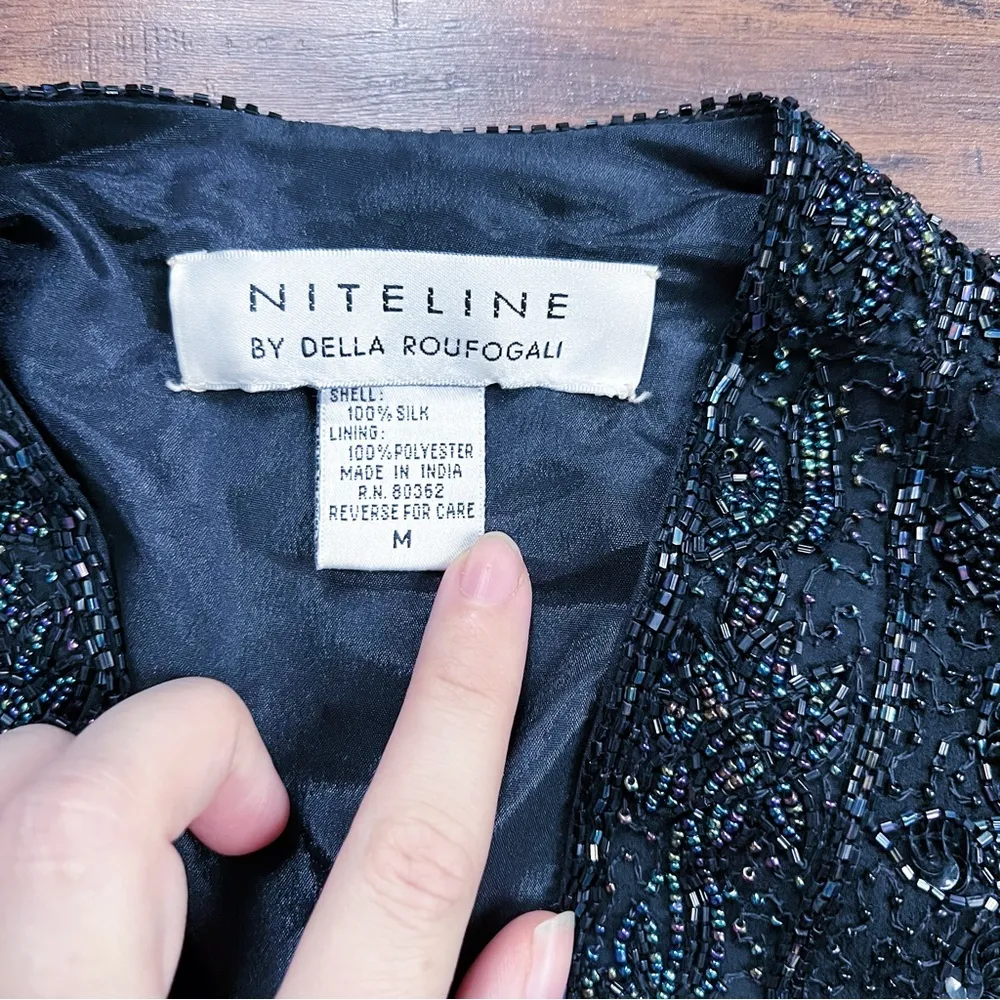 vintage • Niteline beaded jacket 80s black silk evening formal sparkly sequin Size M - Image 3