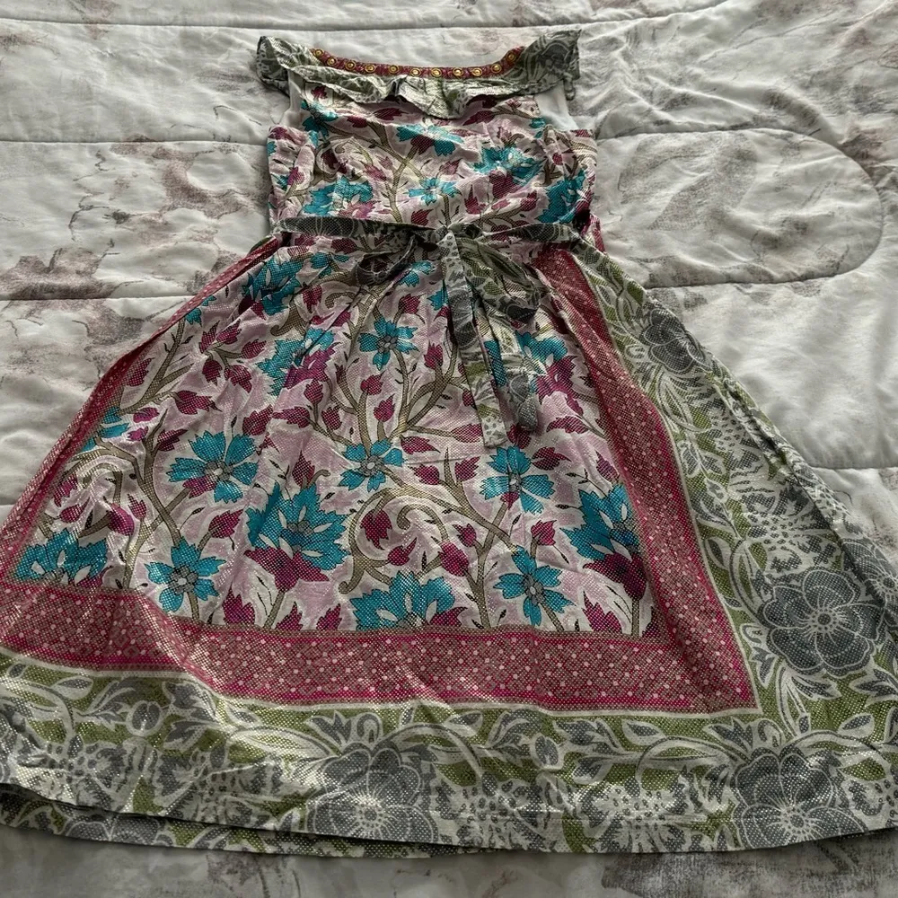 NWT Pura Vida colorful floral V-neck beaded back tie A-line cotton dress, size 2 - Image 12