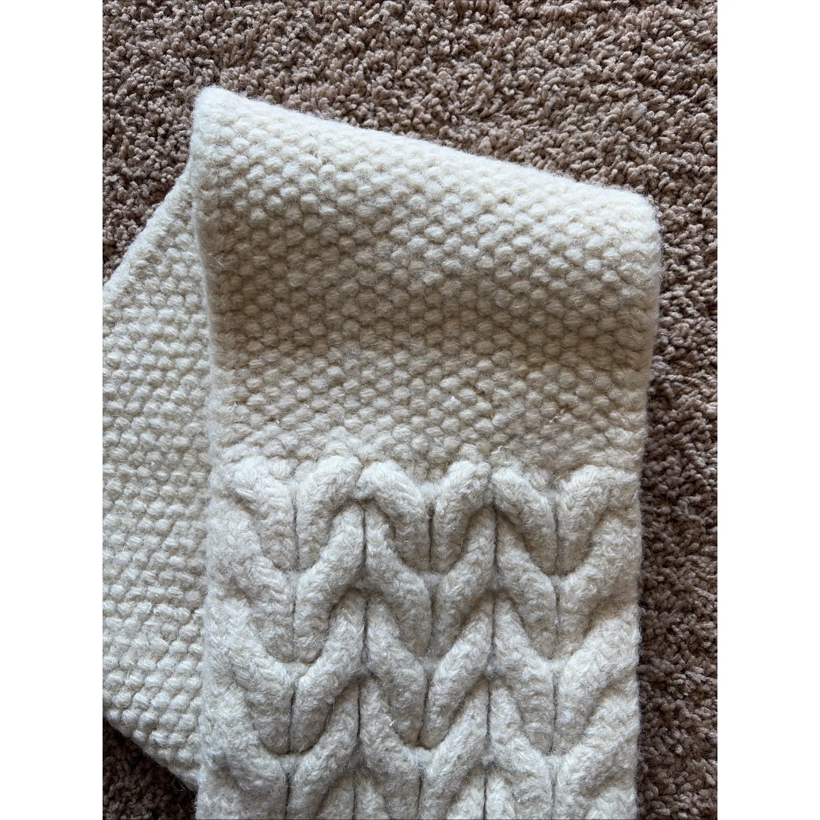 Vintage VTG Gap Y2K 2001 Ivory Wool Mohair Chunky Knit Scarf Accessory One Size - Image 3