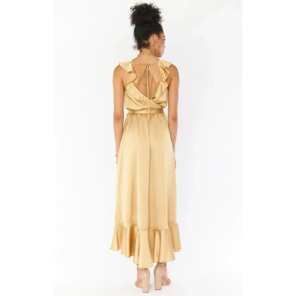 NWT Show Me Your Mumu Samantha Ruffle Wrap True Gold Luxe Satin Dress XL - Image 4