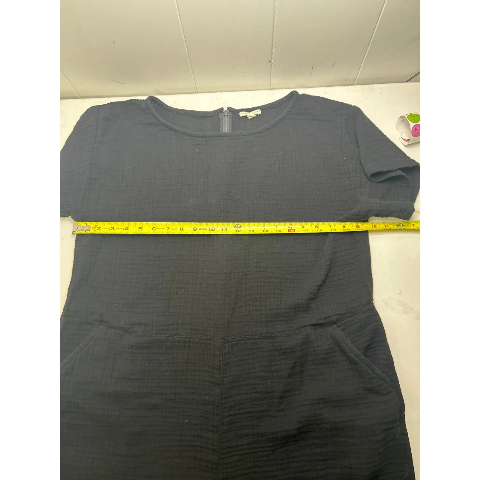 Eileen Fisher Organic Cotton Lofty Gauze Romper In Black. Size XL - Image 6