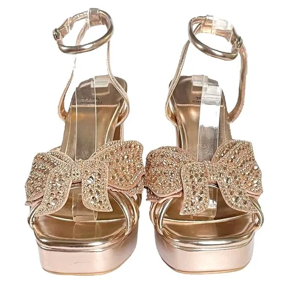 Jeffrey Campbell Platform Sandal Gold Metallic Fantasies Rhinestone Bow Size 8 - Image 7