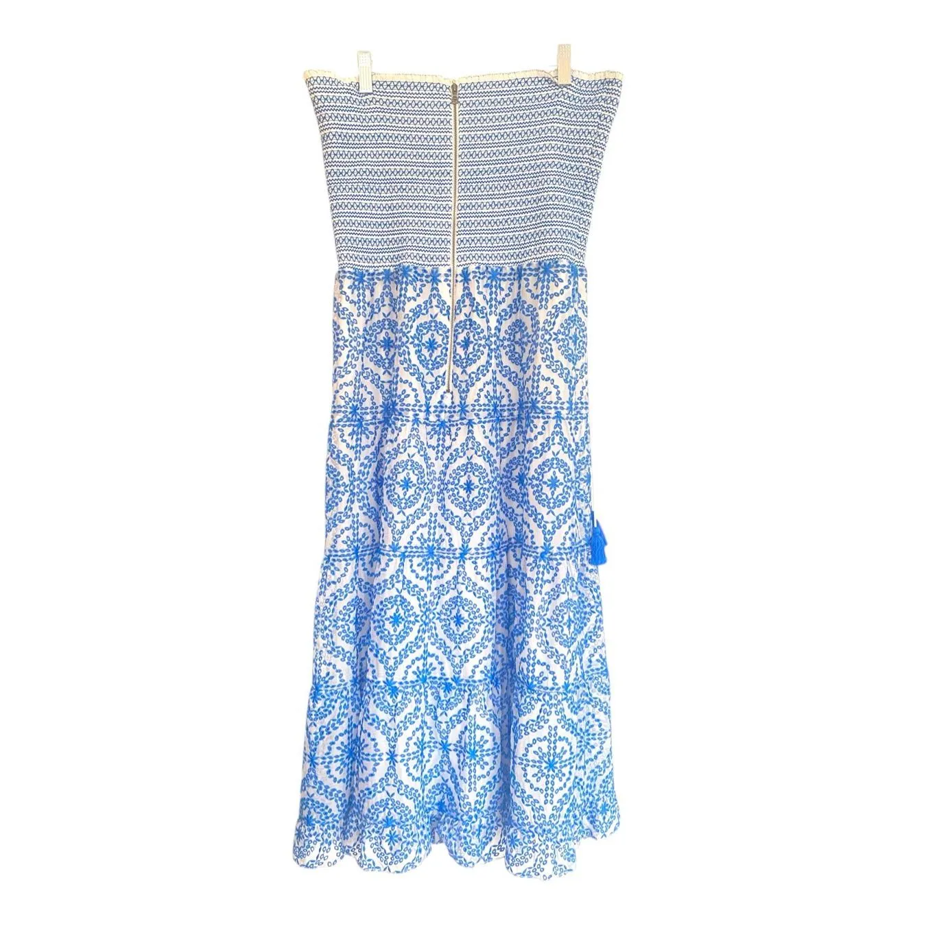 ALICE + OLIVIA Marna Embroidered Tiered Tie-Strap Midi Dress Sz S - Image 5