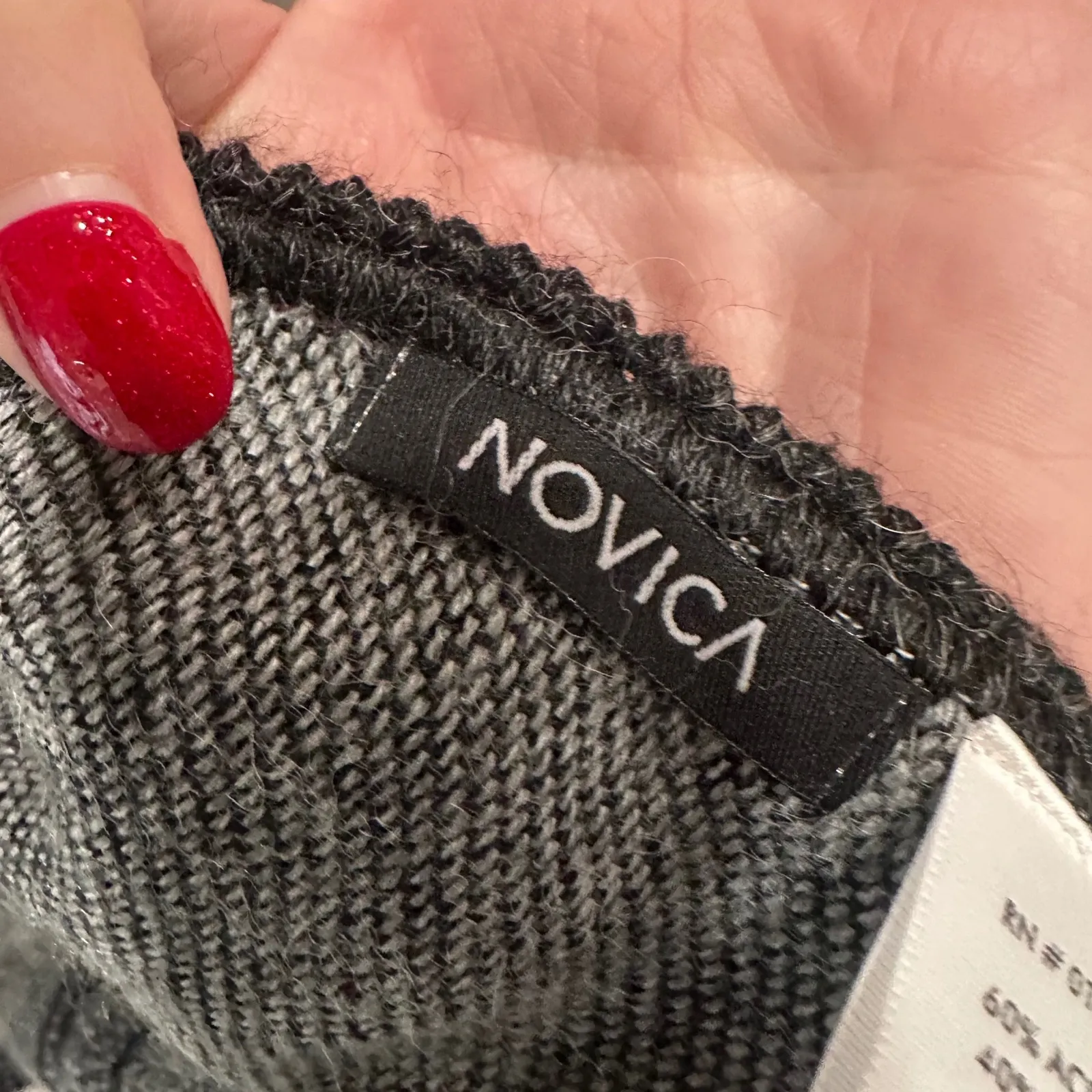 NOVICA Women's Alpaca Blend Poncho Gray Geometric Pattern Made in Peru Size undefined - Image 4