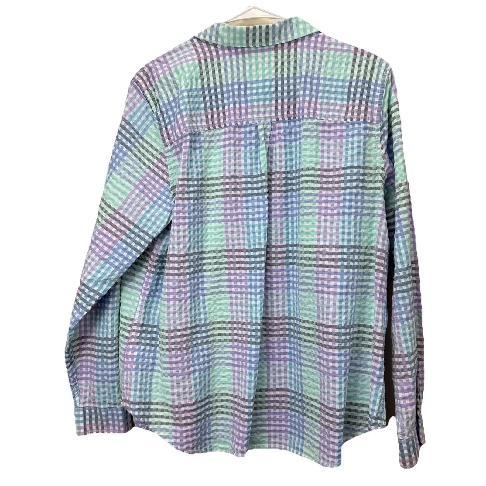 LL Bean Vacationland Seersucker Colorful Plaid Button Up Shirt Size XL - Image 7