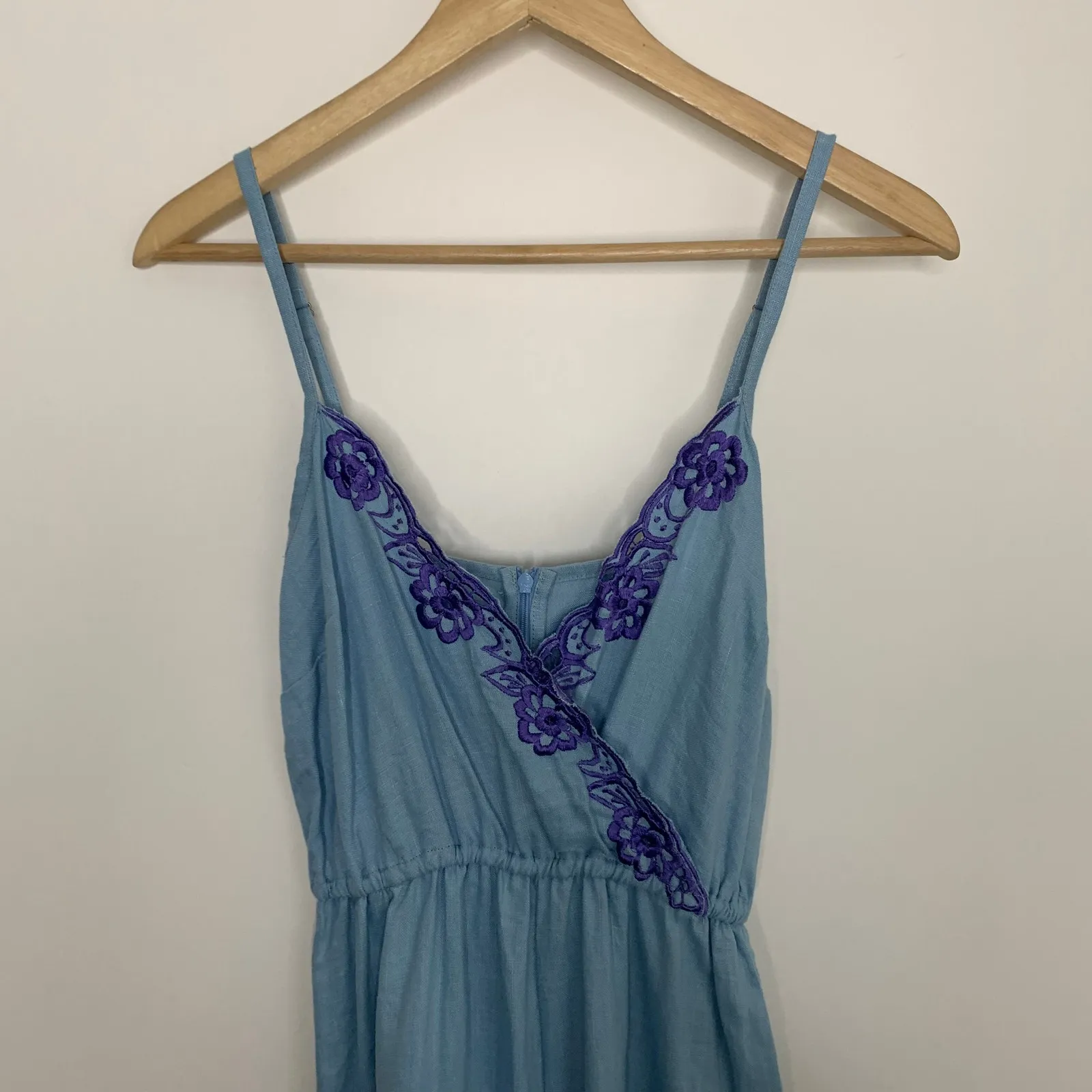 Chasing Unicorns Come Sail Away Linen Jumpsuit Womens Small Blue - Image 6