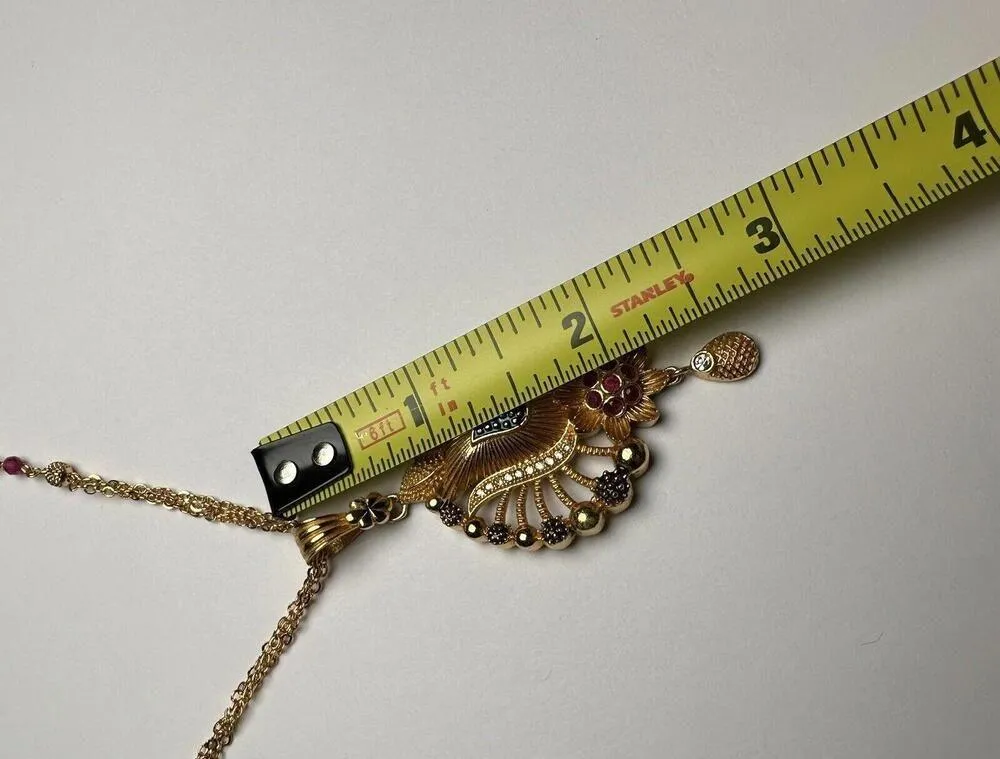 Indian Pink / Clear Rhinestone Pendant Gold Tone Necklace 18 Inch - Image 2