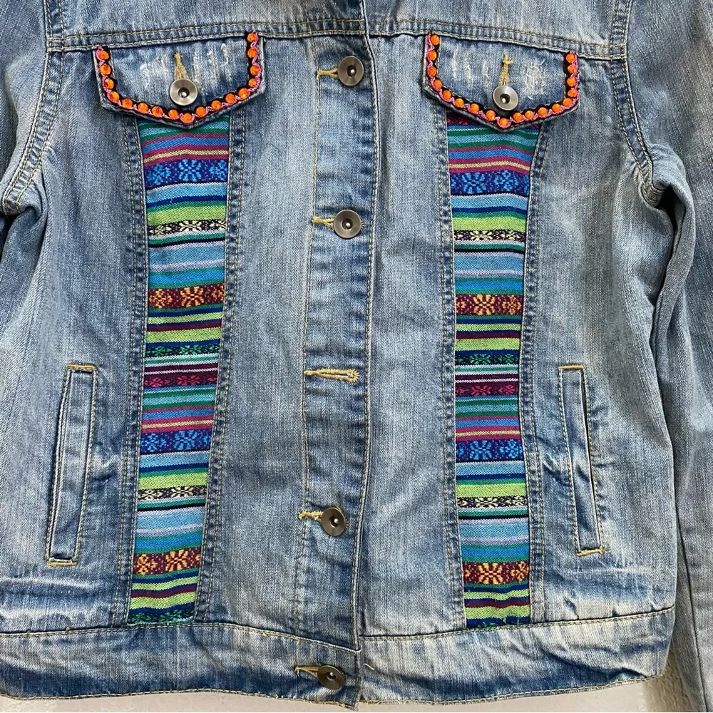 Customized Embroidered Patch Peacock Denim Jean Jacket Size M - Image 12