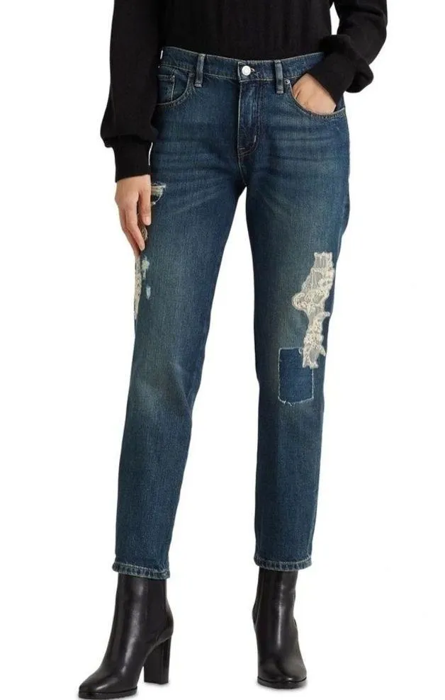 Lauren Ralph Lauren Lace Patchwork Relaxed Tapered Jeans Size 16, New w/Tag $245 - Image 3