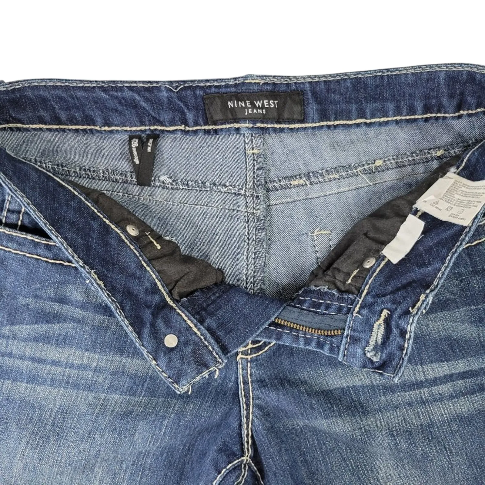 Womens Denim Capri‎ Jeans Embellished Pockets White Stitching Blue Wash - Image 8