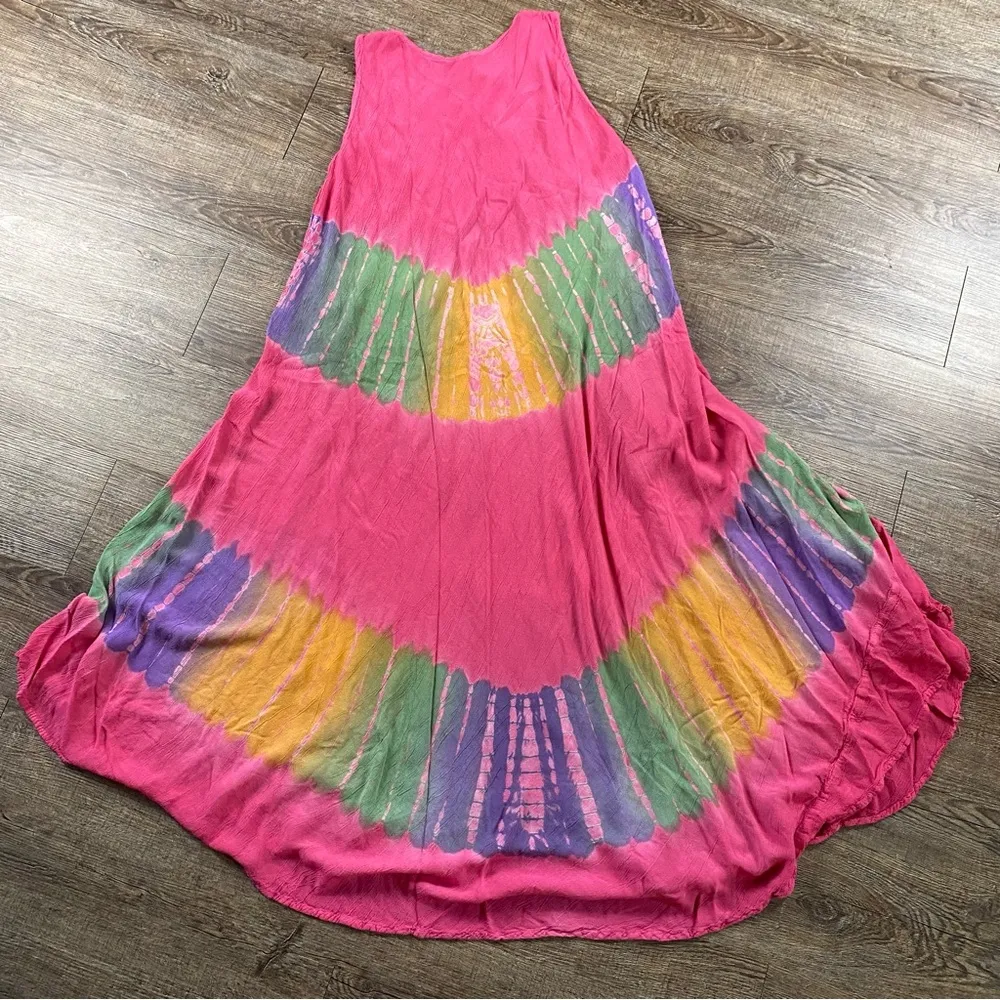 Sunflower Gauze Dress FreeSize Colorful Boho Hippie Sundress Beach Rayon Floral Size undefined - Image 6