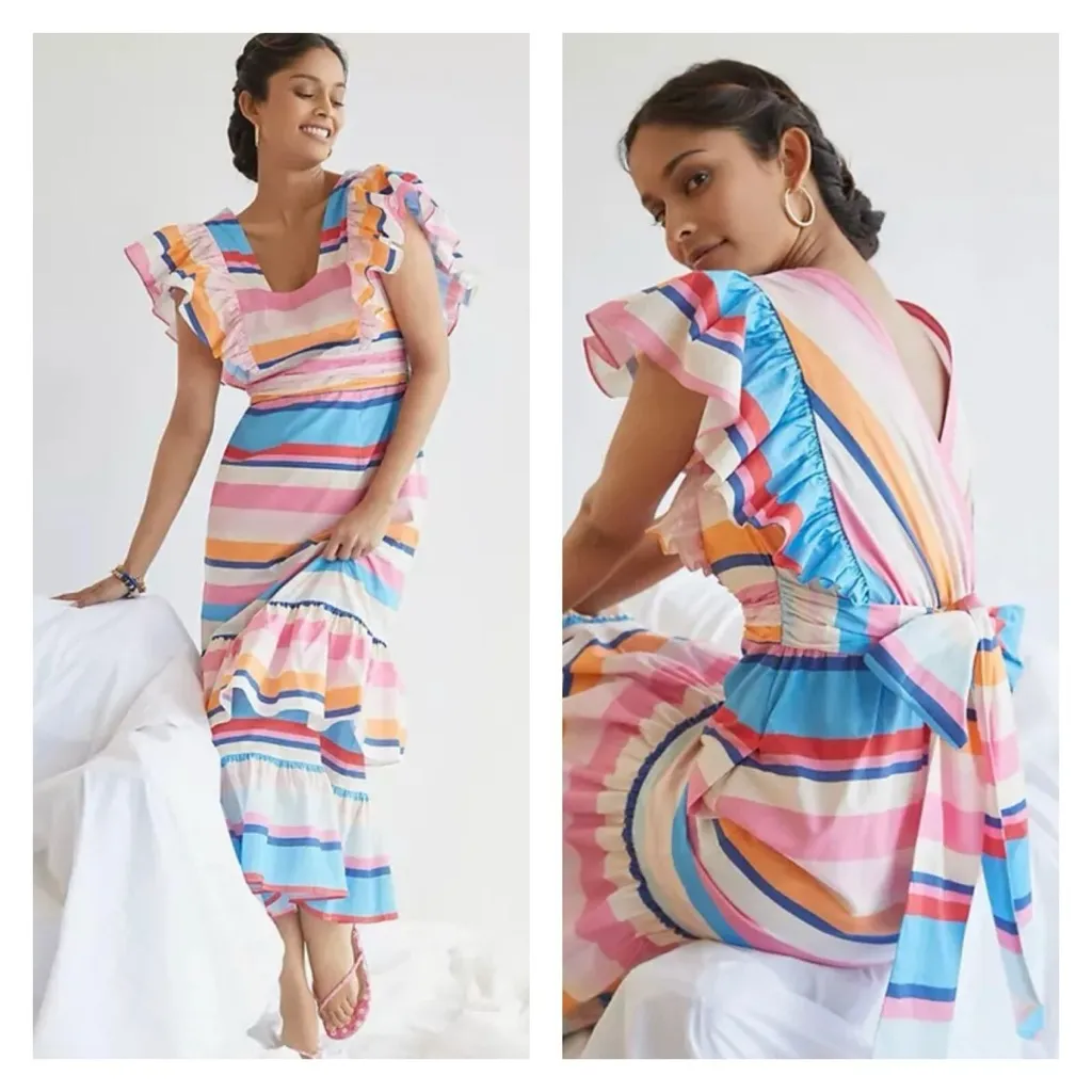 Plenty by Tracy Reese Colorful Striped Ruffle Dress - Image 2
