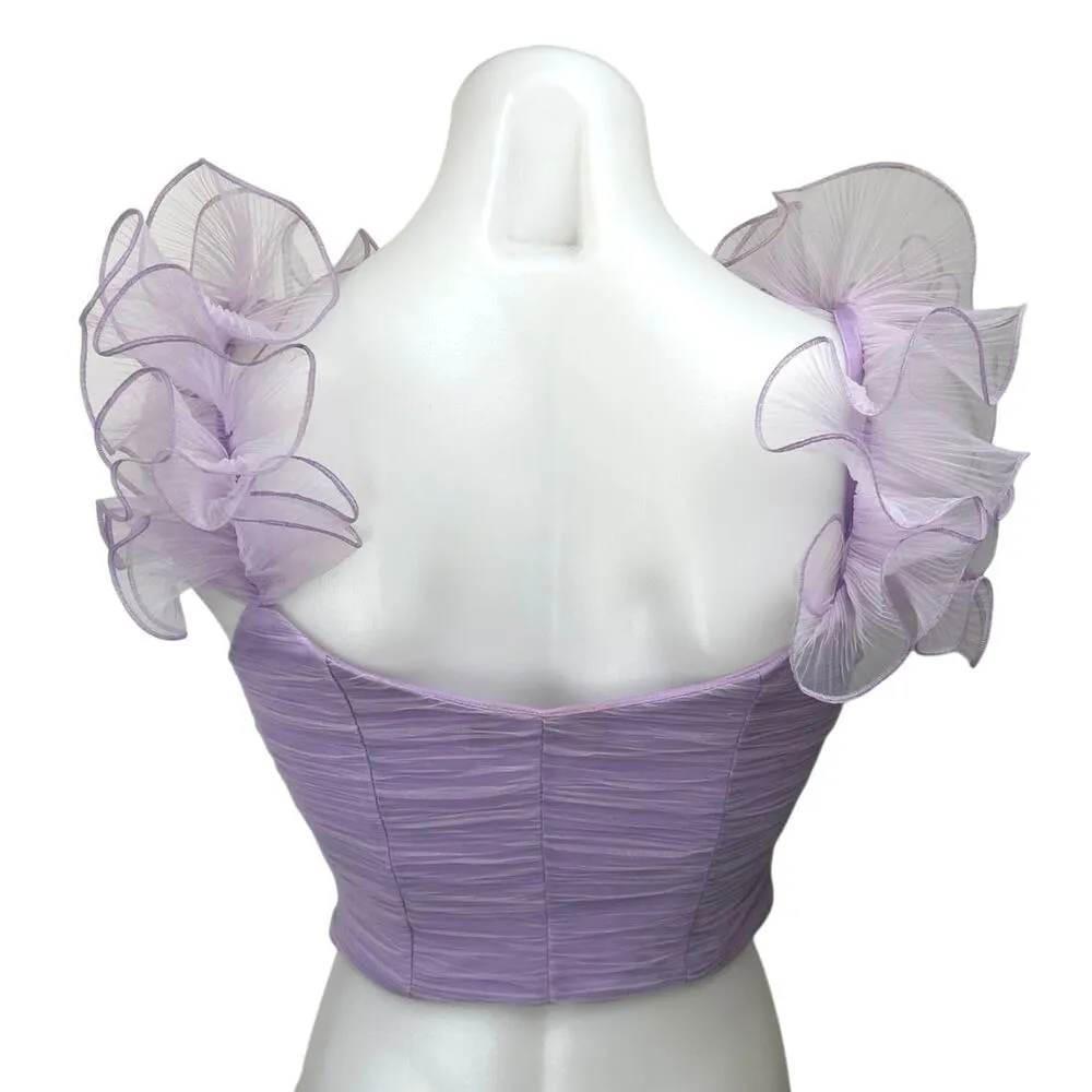 Zara Purple Sleeveless Ruffle Draped Tulle V-neck Corset Crop Tank Top Size S - Image 3