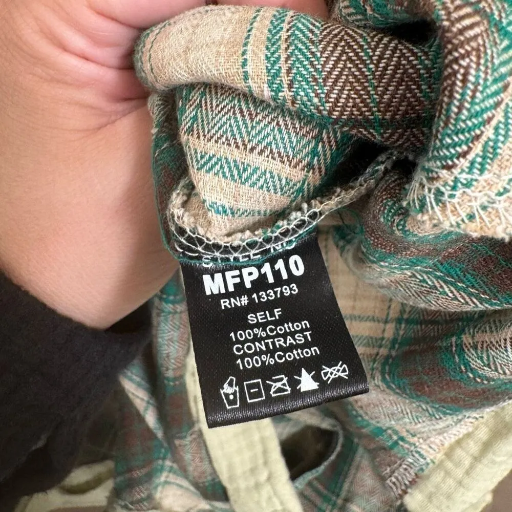 POL Green Boho Button Up Plaid Short Sleeve Romper Medium NWT - Image 7