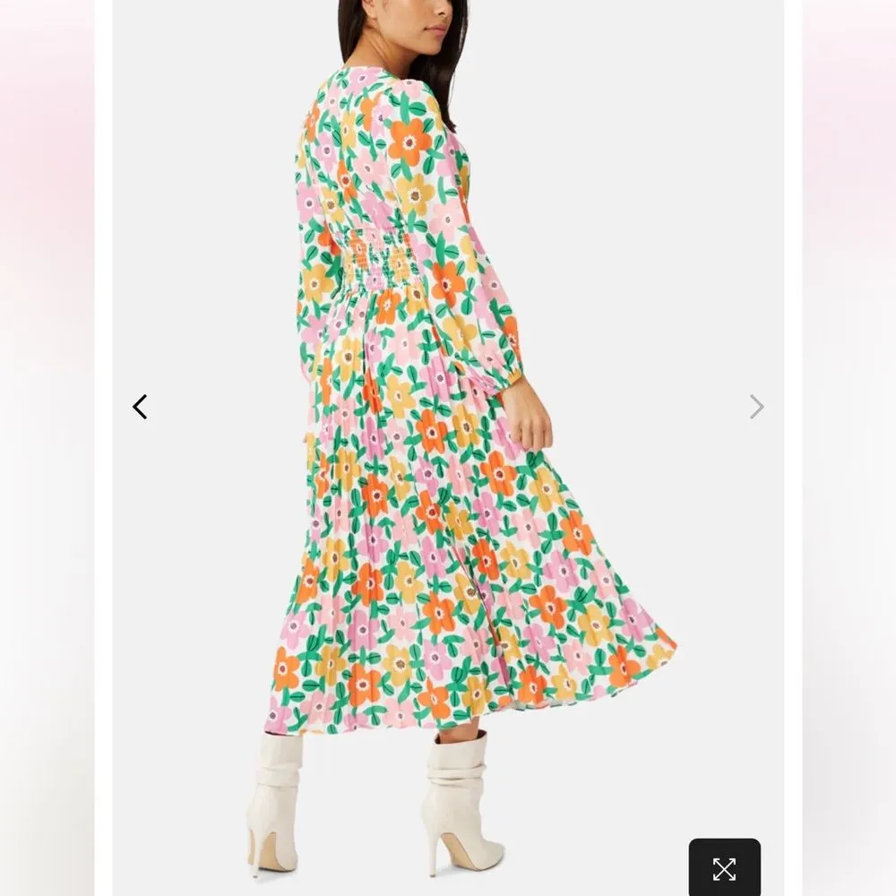 Traffic People Aurora L NWT White Multicolored Balloon Sleeve Floral Midi‎ Dress Size L - Image 8