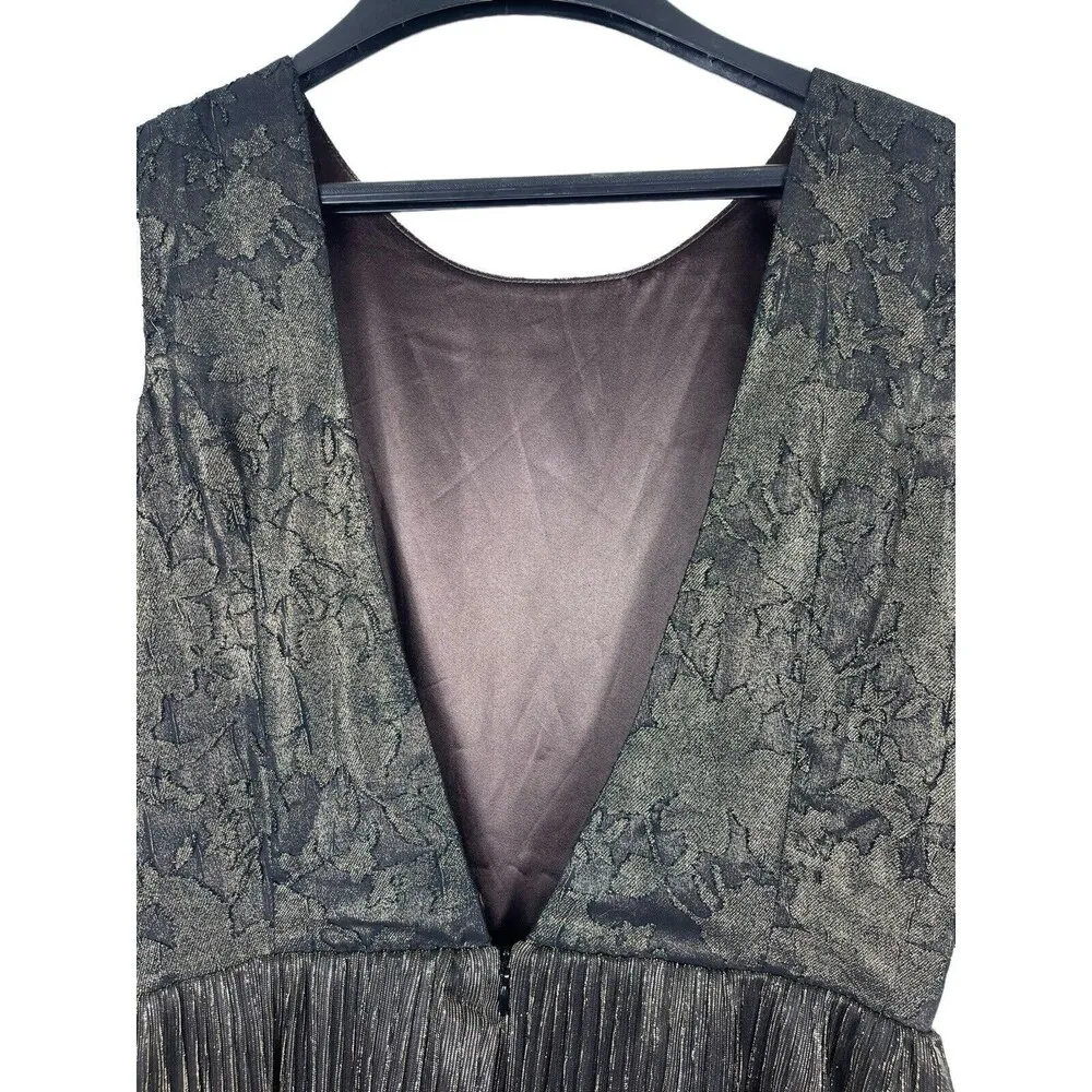 MM Couture By Miss Me Brown Gold Shimmer Lace Plunging Back A-line Dress S NWT - Image 5