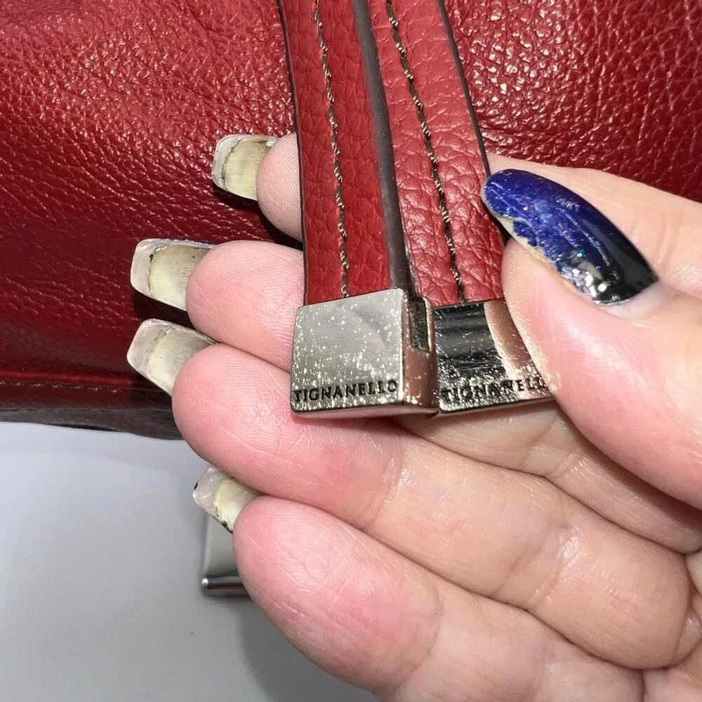 Tignanello Soft Italian Leather Three Part purse with Large Bag Charm and brande Red - Image 5