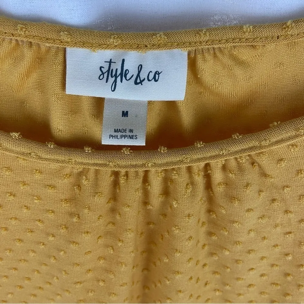 Style & Co NEW Mustard Yellow Swiss Dot Long Sleeve Baby Doll Top Size Medium - Image 9