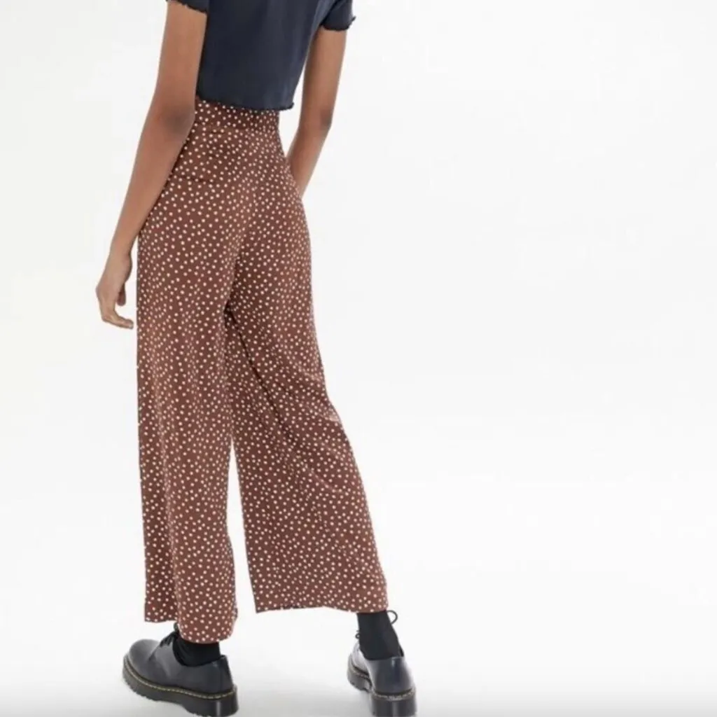 Urban Outfitters Brown Satin Polka Dot Wide Leg High Rise Pants L - Image 4