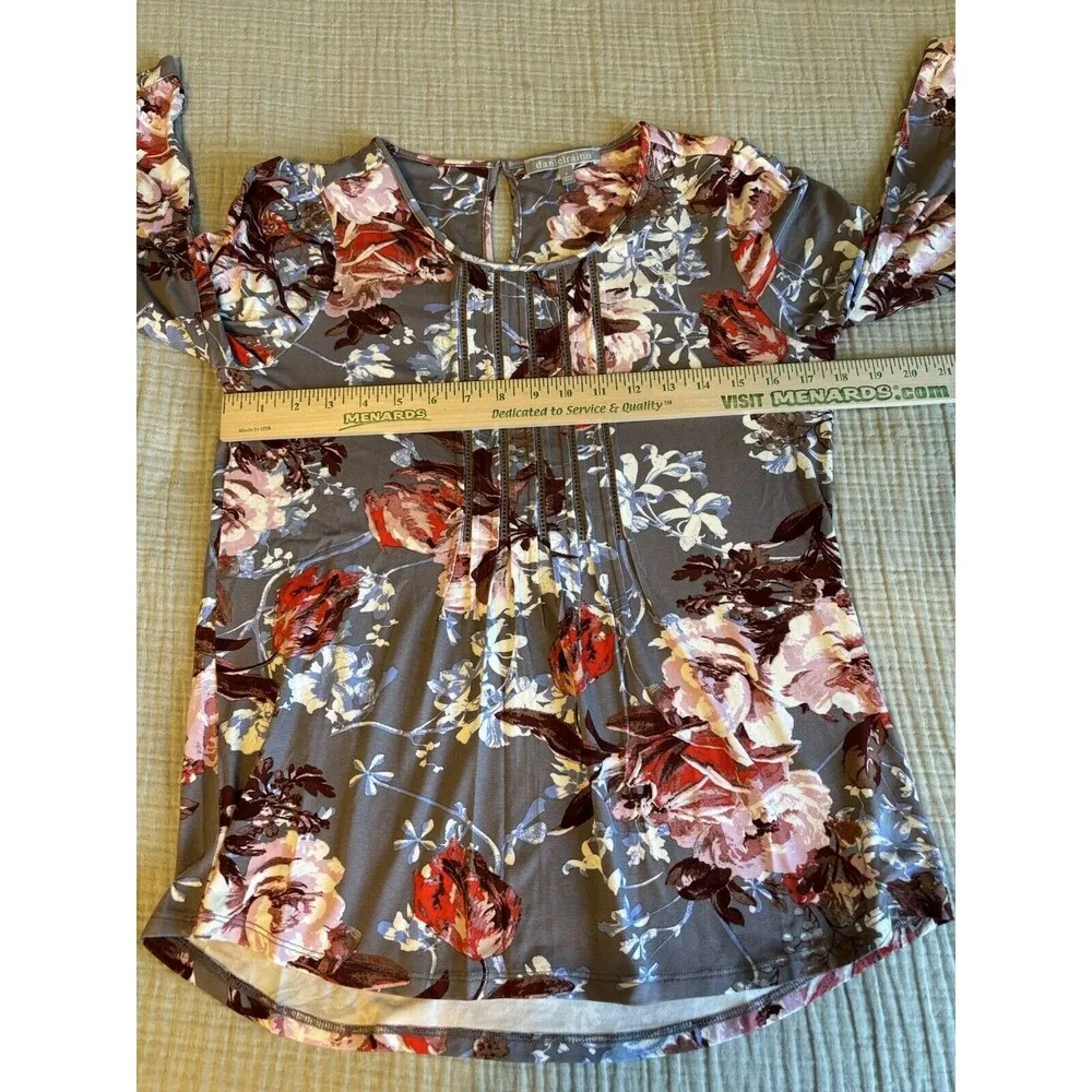 NEW Anthropologie Daniel Rainn Size Small Gray Floral Tunic 3/4 Sleeve Blouse - Image 4