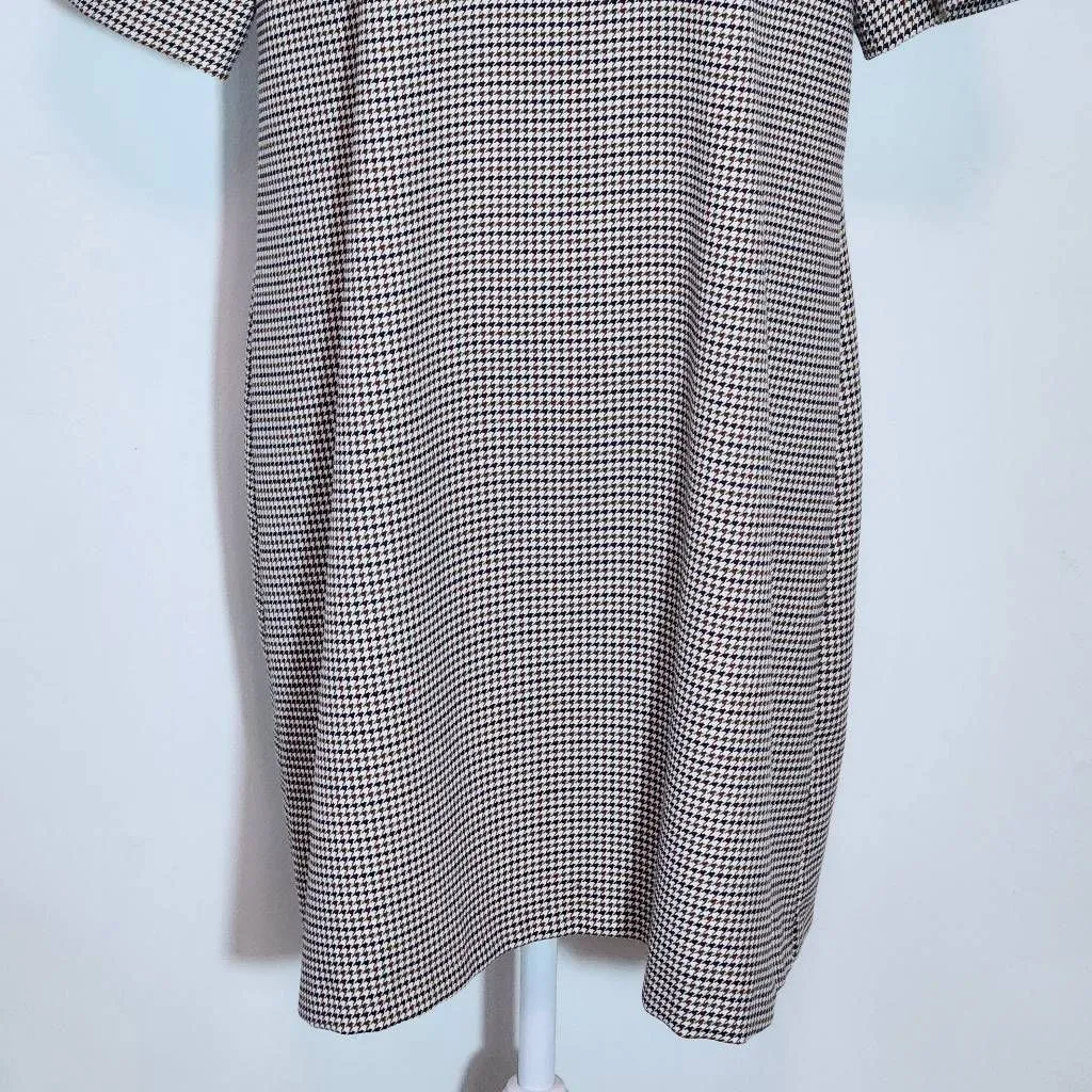 Zara Brown and Black Houndstooth Mini Shift Dress Size Large Preppy Mini Dress - Image 4
