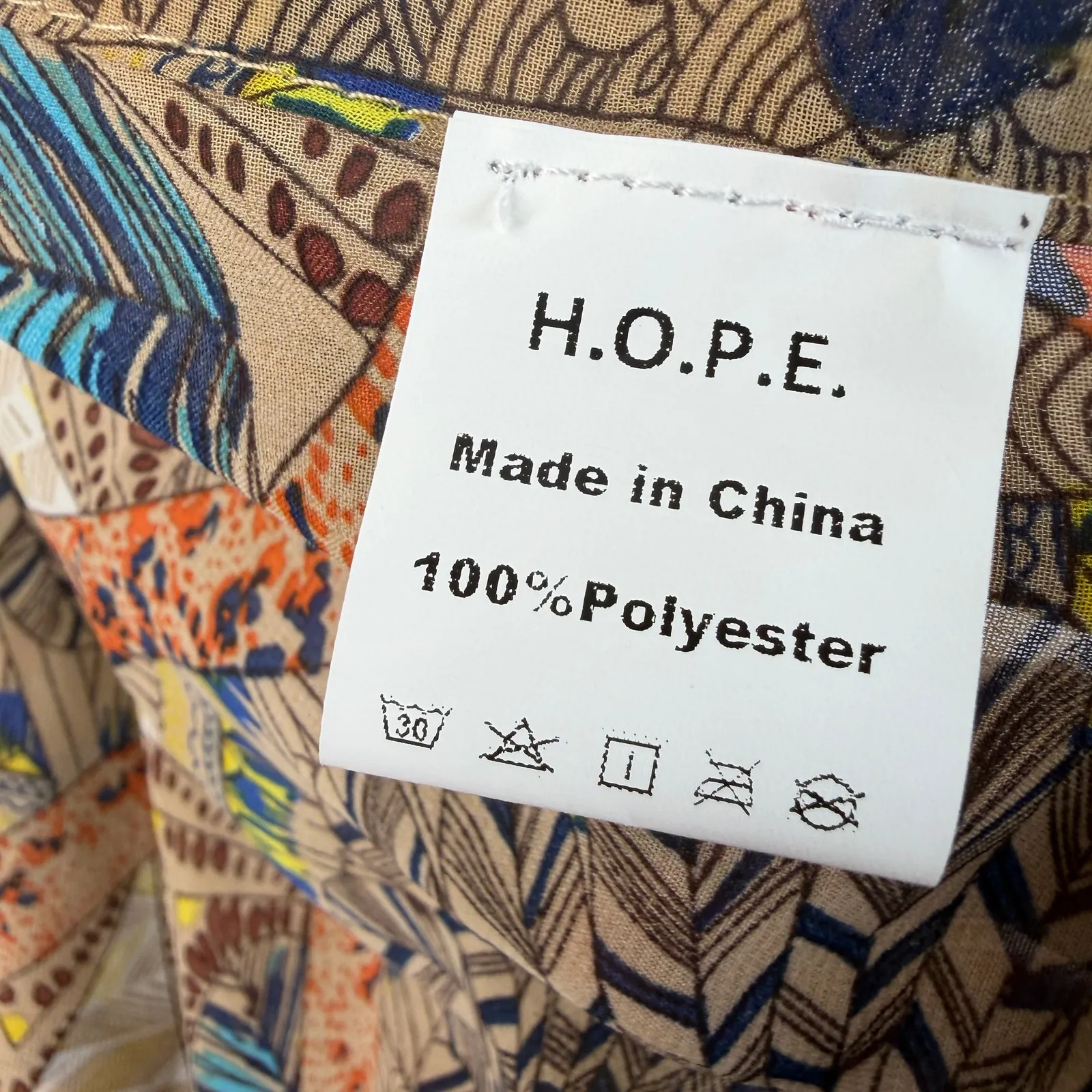 HOPE Boho Sheer Printed Cape Poncho Top Tan Tie Neck Ruffle Hem Festival Hippie Orange Size undefined - Image 3