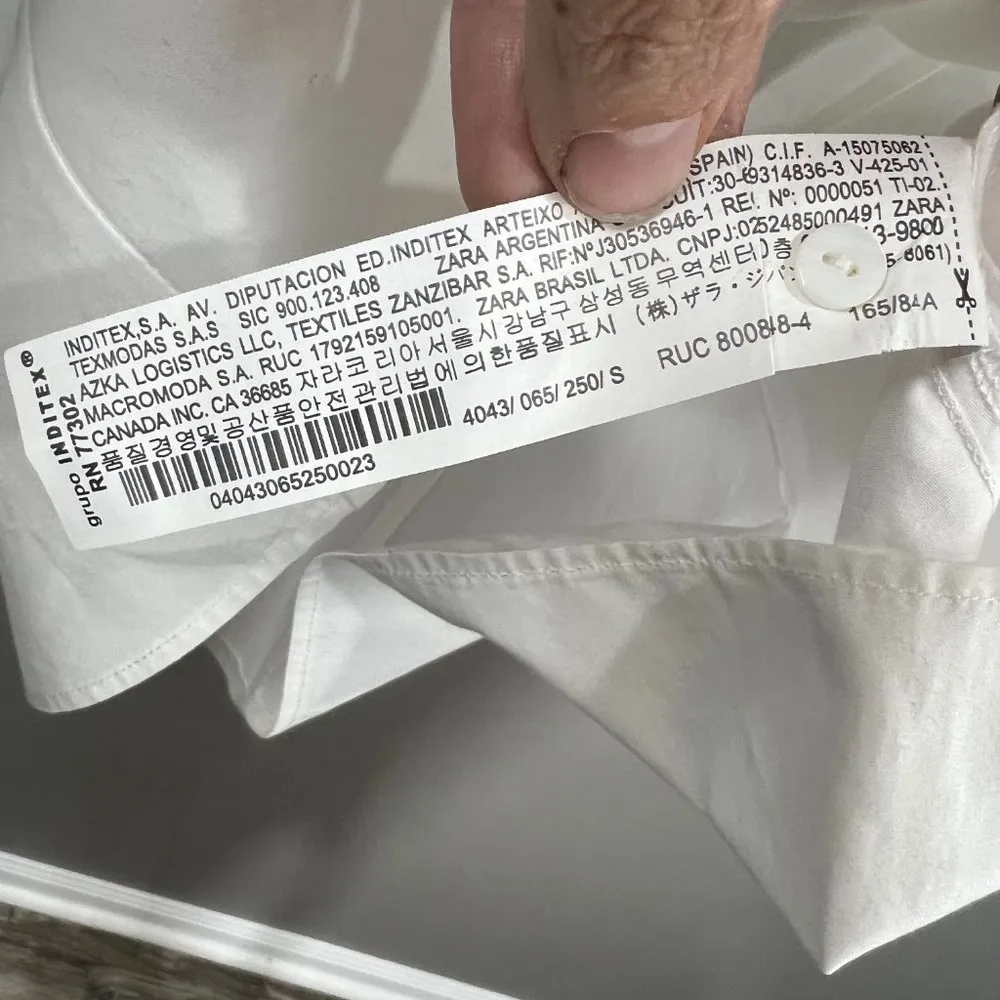 Zara Wide Neck Whit Button Front Cotton Top Size Small - Image 5