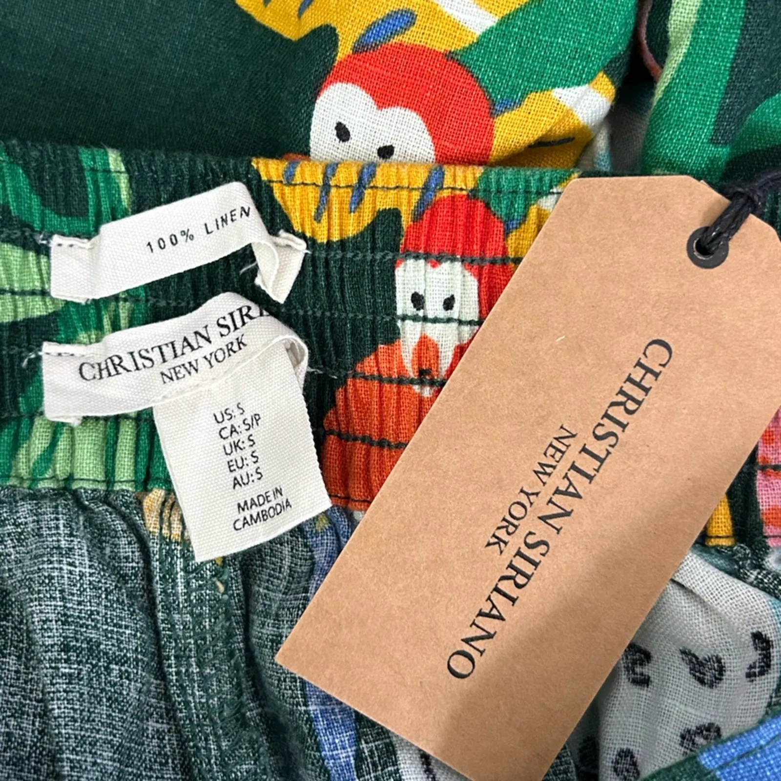 Christian Siriano NWT Linen Wide Leg Tropical Pants Small Luxury Resort Wear Blue - Image 12