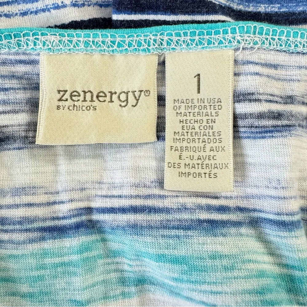 Chico’s Zenergy Blue Teal & White Striped Cap Sleeve Loose Fit Tee Size 1/Medium - Image 10