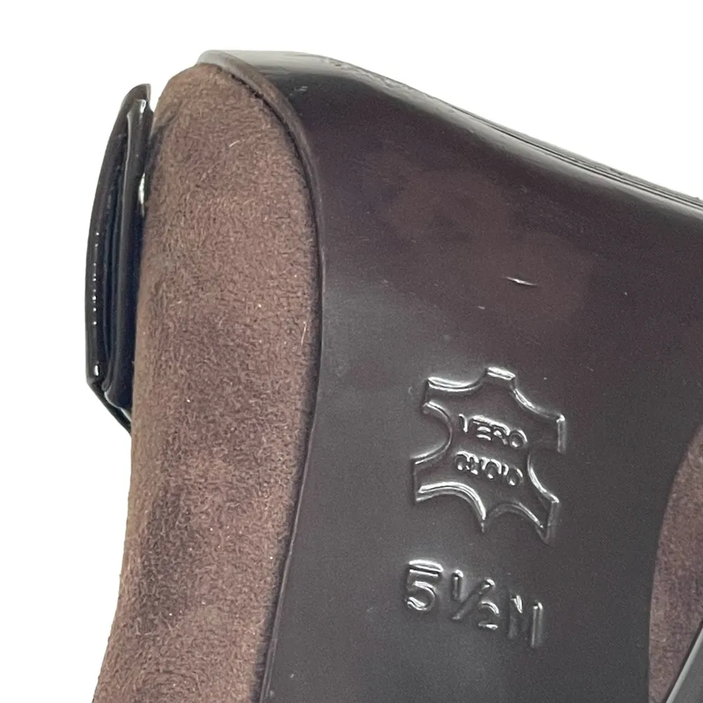 new Via Spiga ❁ Peep Toe Stiletto Heels Pumps ❁ Chocolate Suede + Patent Leather - Image 14