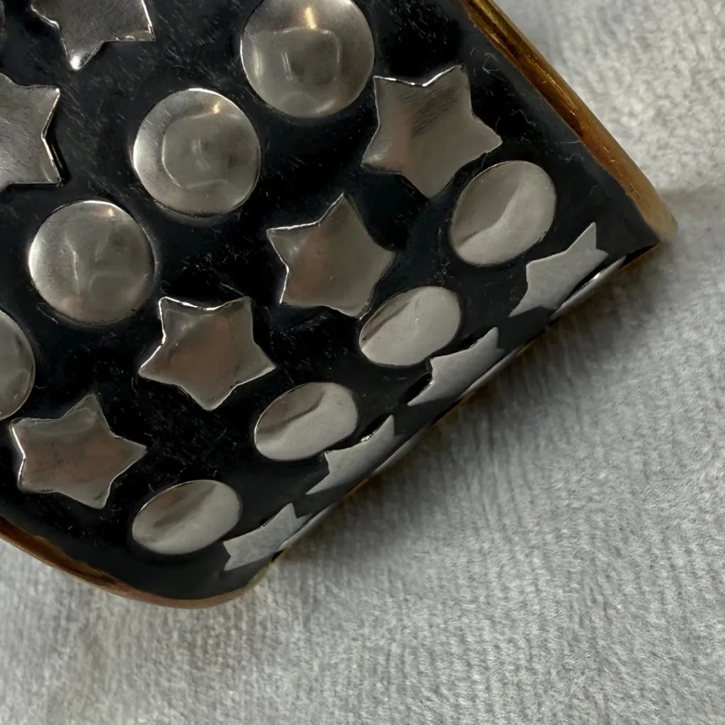 Gold Black Silver Tone Wide Cuff Bracelet Crosses Stars Circle Accents Open Back - Image 15