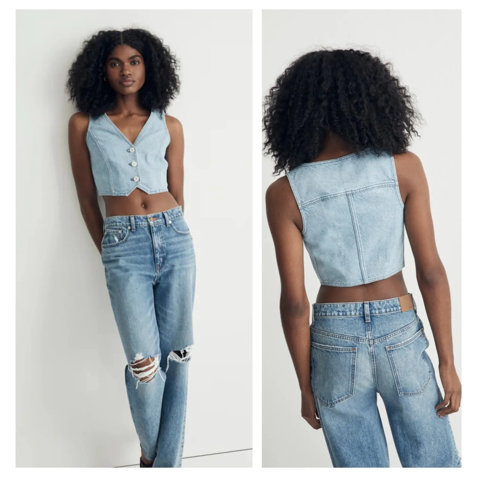 Madewell Cotton-Hemp Denim Katrina Crop Vest Top Size 14 - Image 11