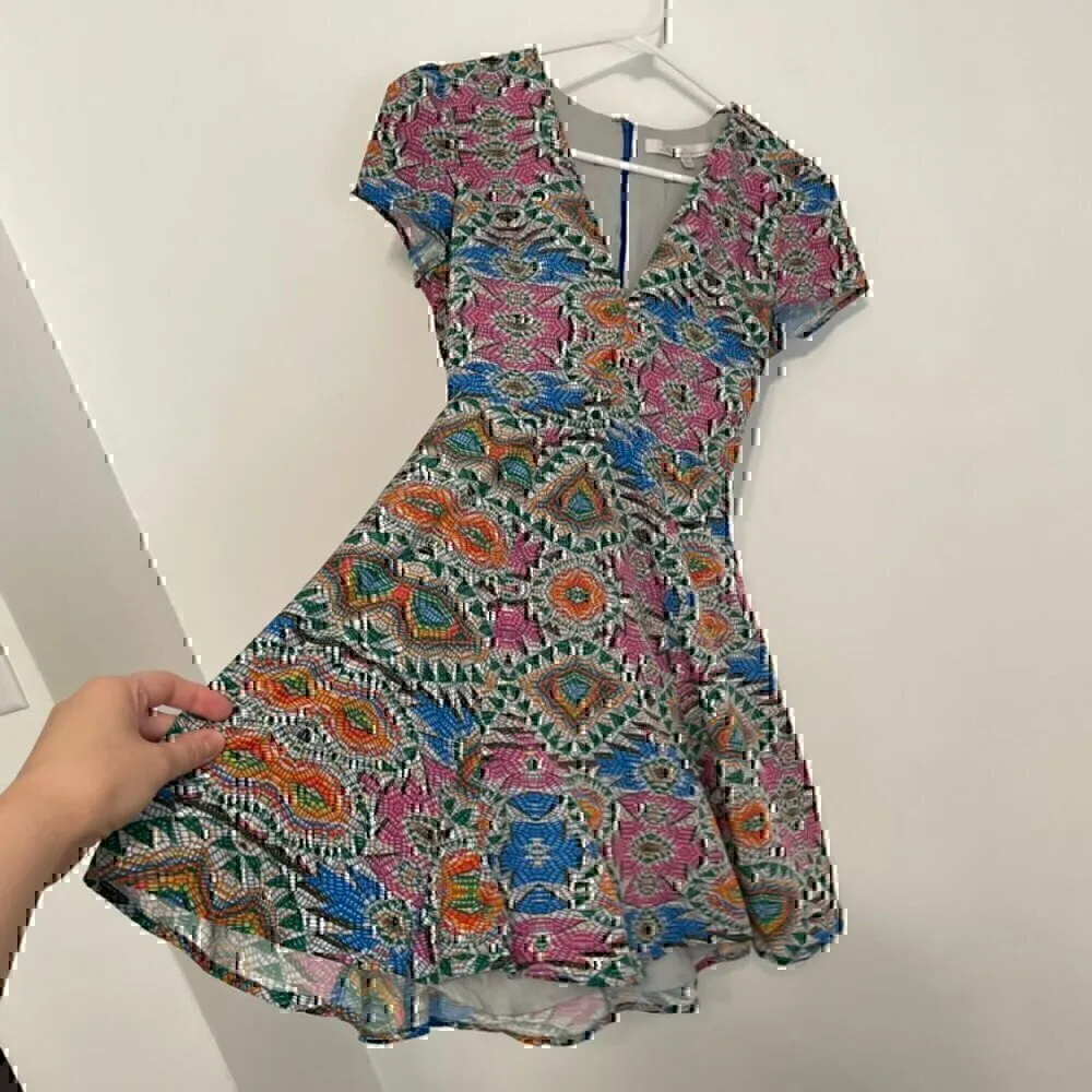 LOVERS + FRIENDS Cassidy Dress Mosaic White Gray Multi Geometric Mini Fit Flare - Image 8