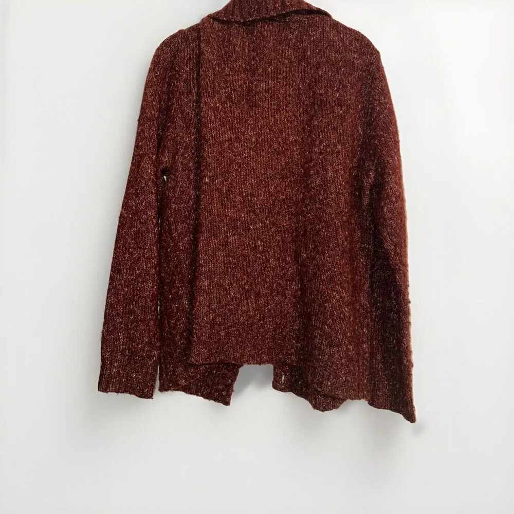 LL Bean Women's Cardigan Sweater Size L Cable Knit Burgundy Button Up Wool Blend - Image 5