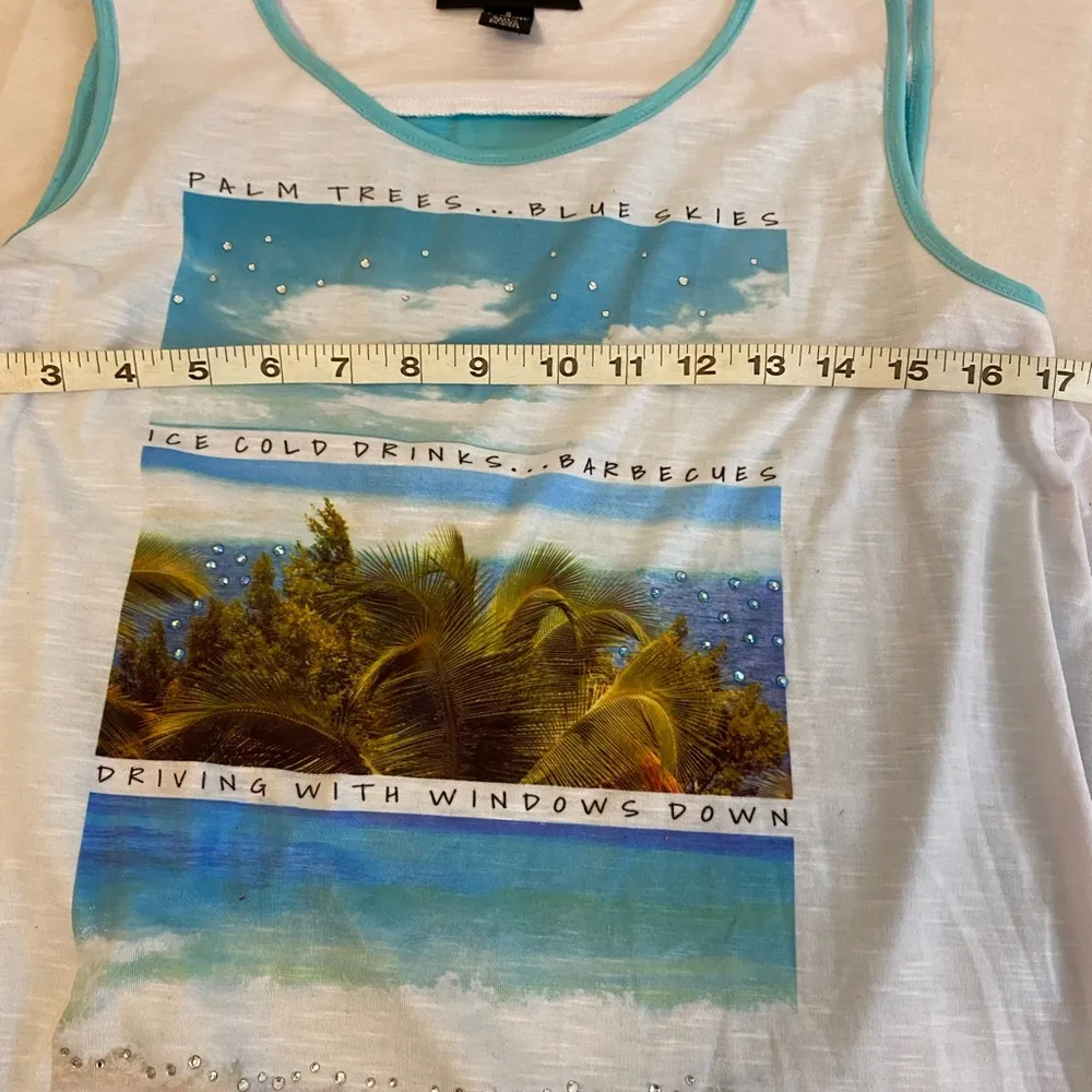 NWOT Style & Co Blue/White High Low Sleeveless Top Beaded Sz S - Image 9