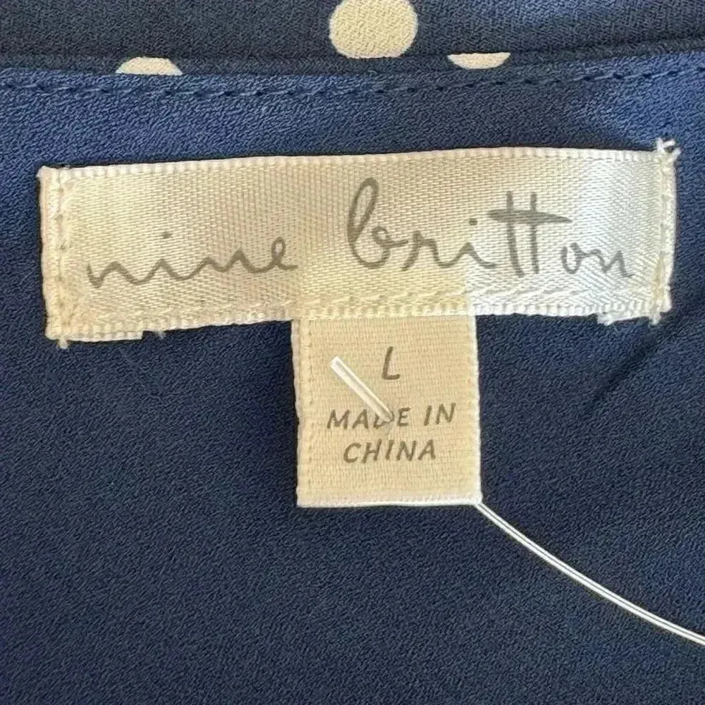 Nine Britton Navy White Polka Dot V-Neck Classic Swing Tank Top SZ L # 1883 - Image 7