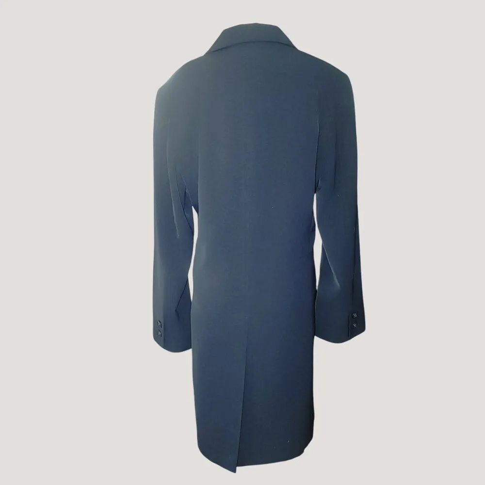 Large Dress Coat Jacqueline Ferrar Navy Blue Button Front Pockets Trench Coat - Image 4