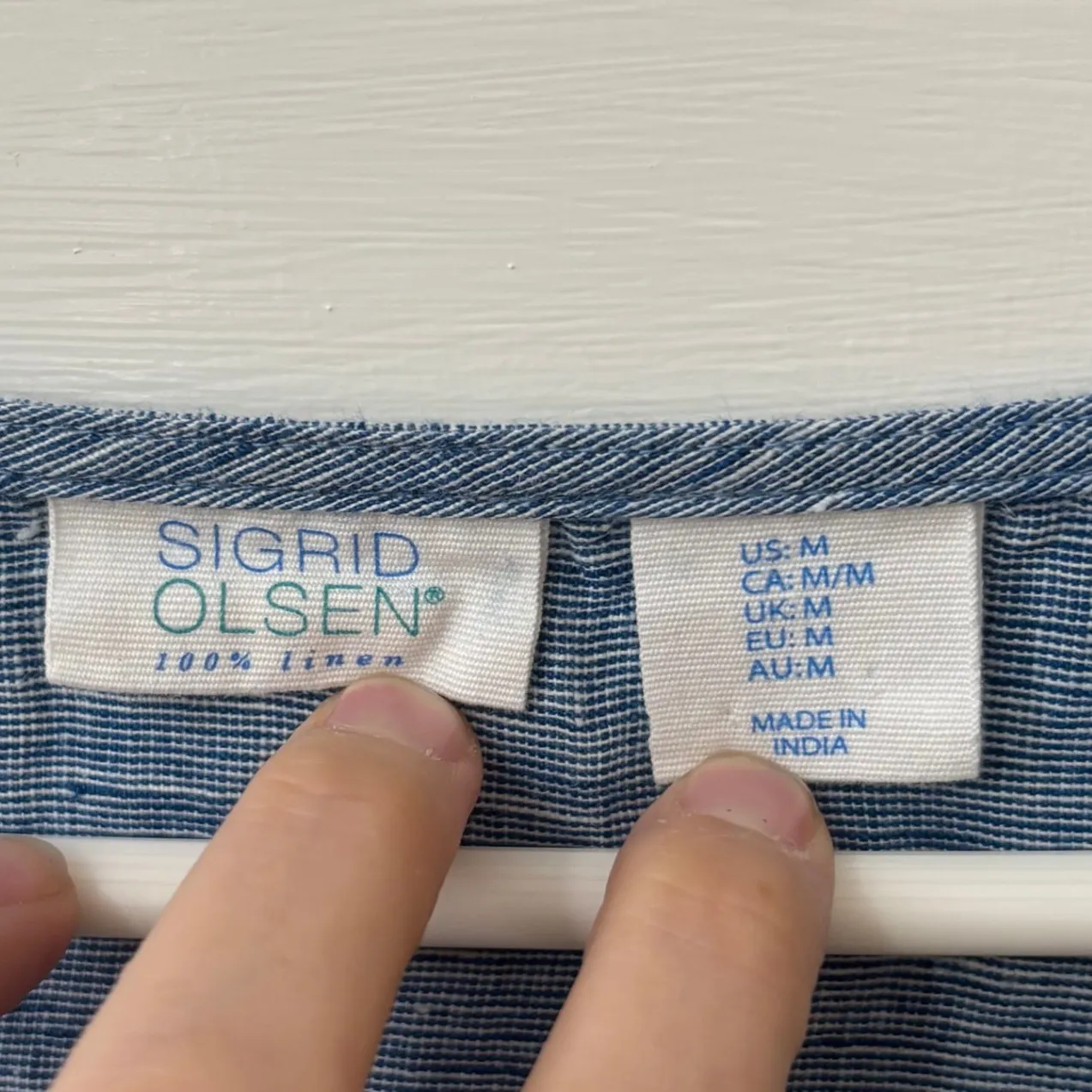 Sigrid Olsen Linen Relaxed Tiered Boho Peplum Tunic Top Blue Button Front M - Image 5