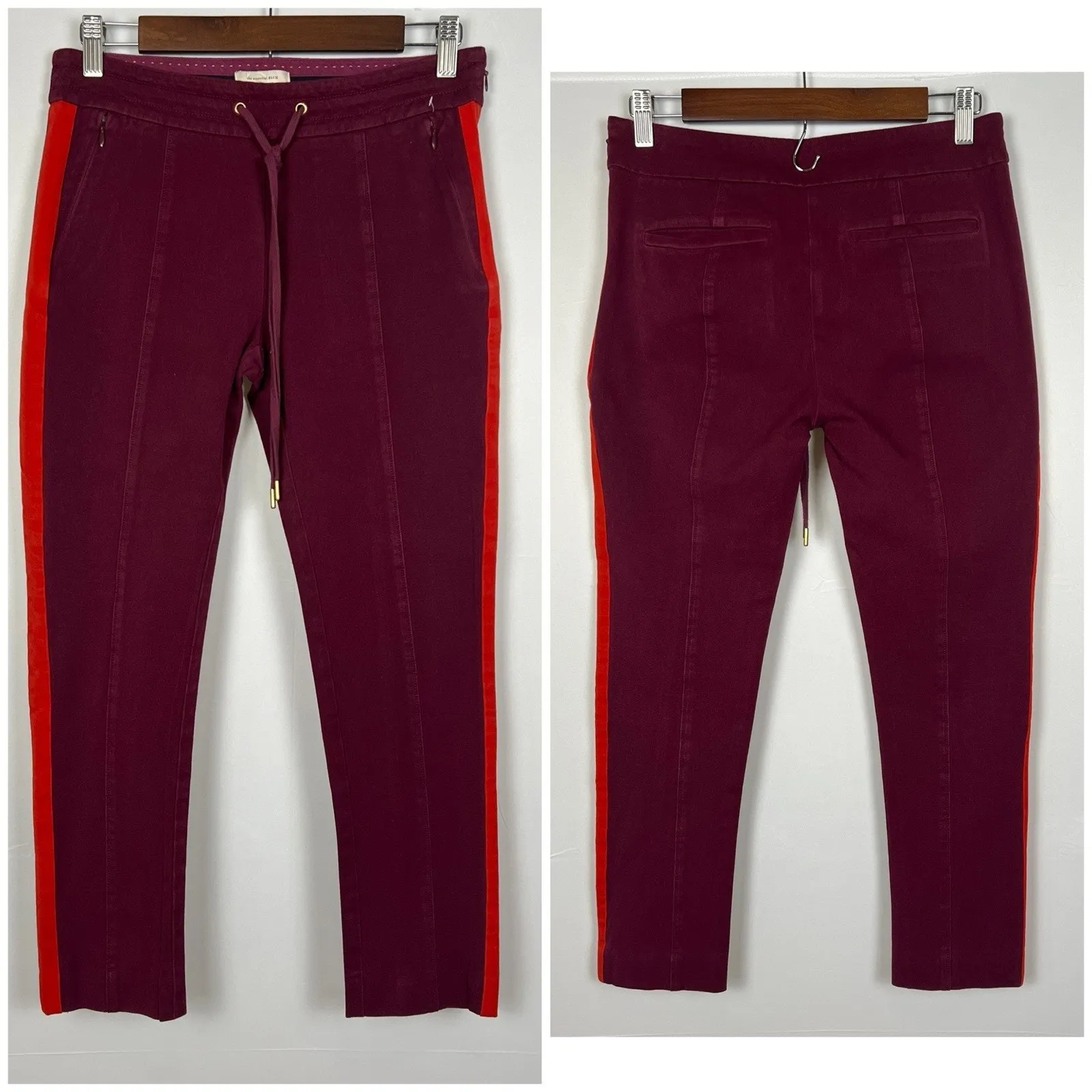 Anthropologie Burgundy Side Stripe Jogger Pants Sporty Chic Pull-On Trousers 4 - Image 3
