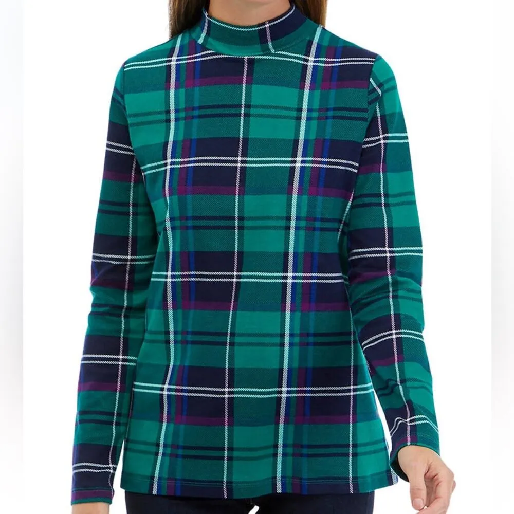 Kim Rogers size medium emerald holiday plaid mockneck longsleeve green plaid NWT - Image 2