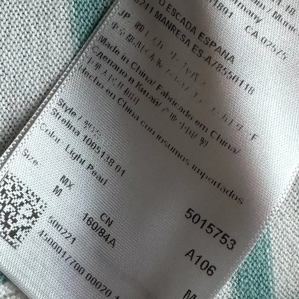 Escada Sport Teal White Stripe Sweater Stretch Cropped Sleeves Cotton Medium Blue - Image 12