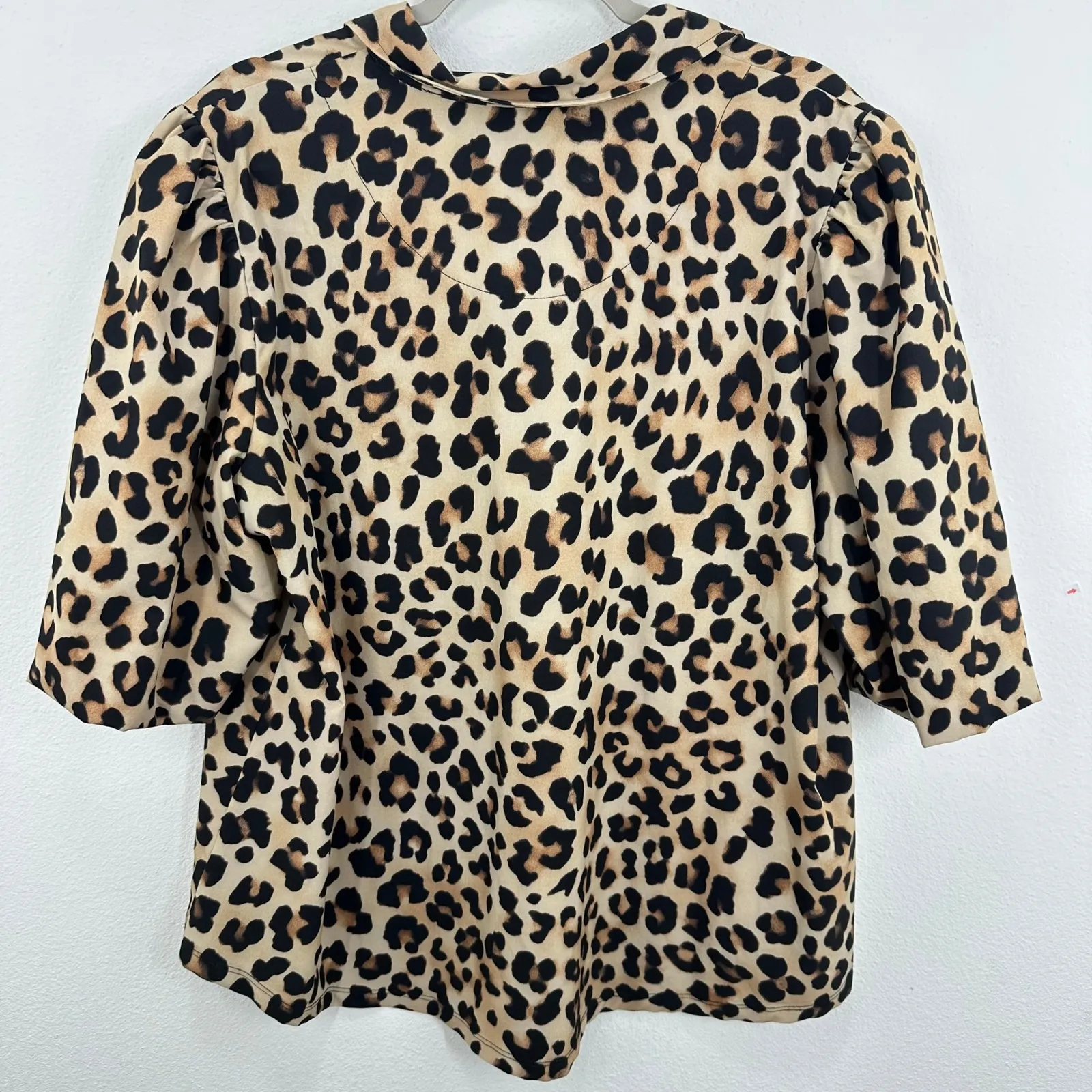 Chico's Puff Sleeve‎ Collared Leopard Animal Print Button Down Top Size 18 - Image 2