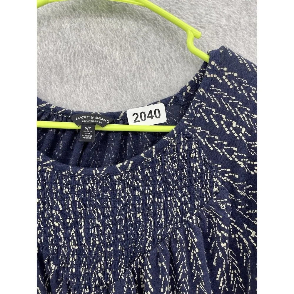 Lucky Brand Women's Blouse Tunic Blue Size Small Smocked Relaxed Long Sleeve - Image 3